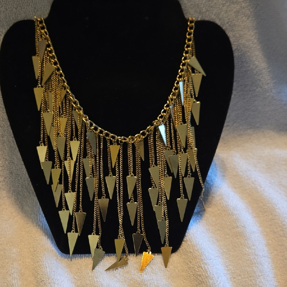 20" Gold Triangle Fringe Necklace
